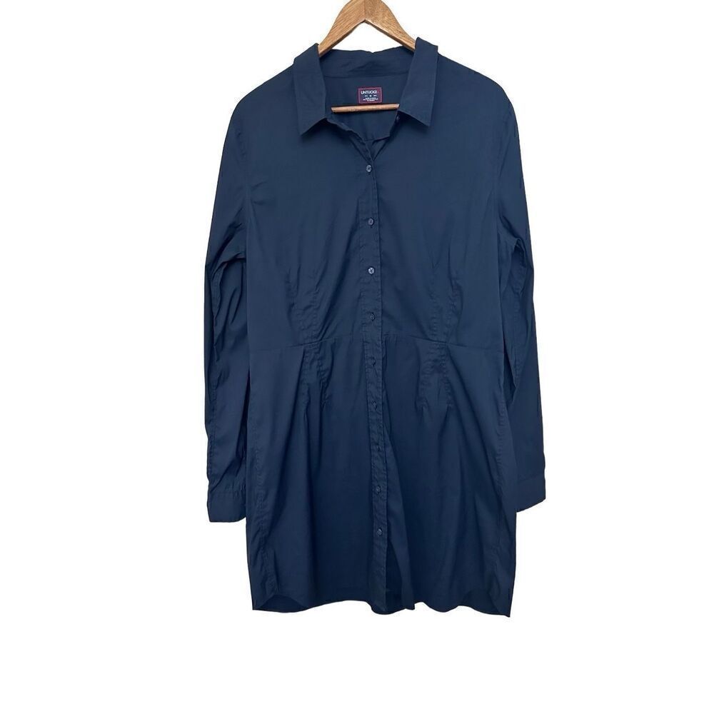 UNTUCKIT Marisol Navy Blue Cotton Blend Long Sleeve Shirt Dress Size 16 Classic